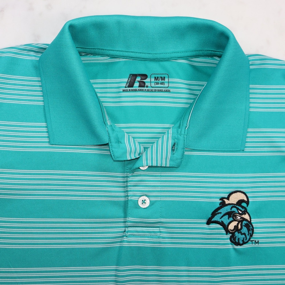 Russell Athletic Coastal Carolina University Polo Mens Medium Teal Striped